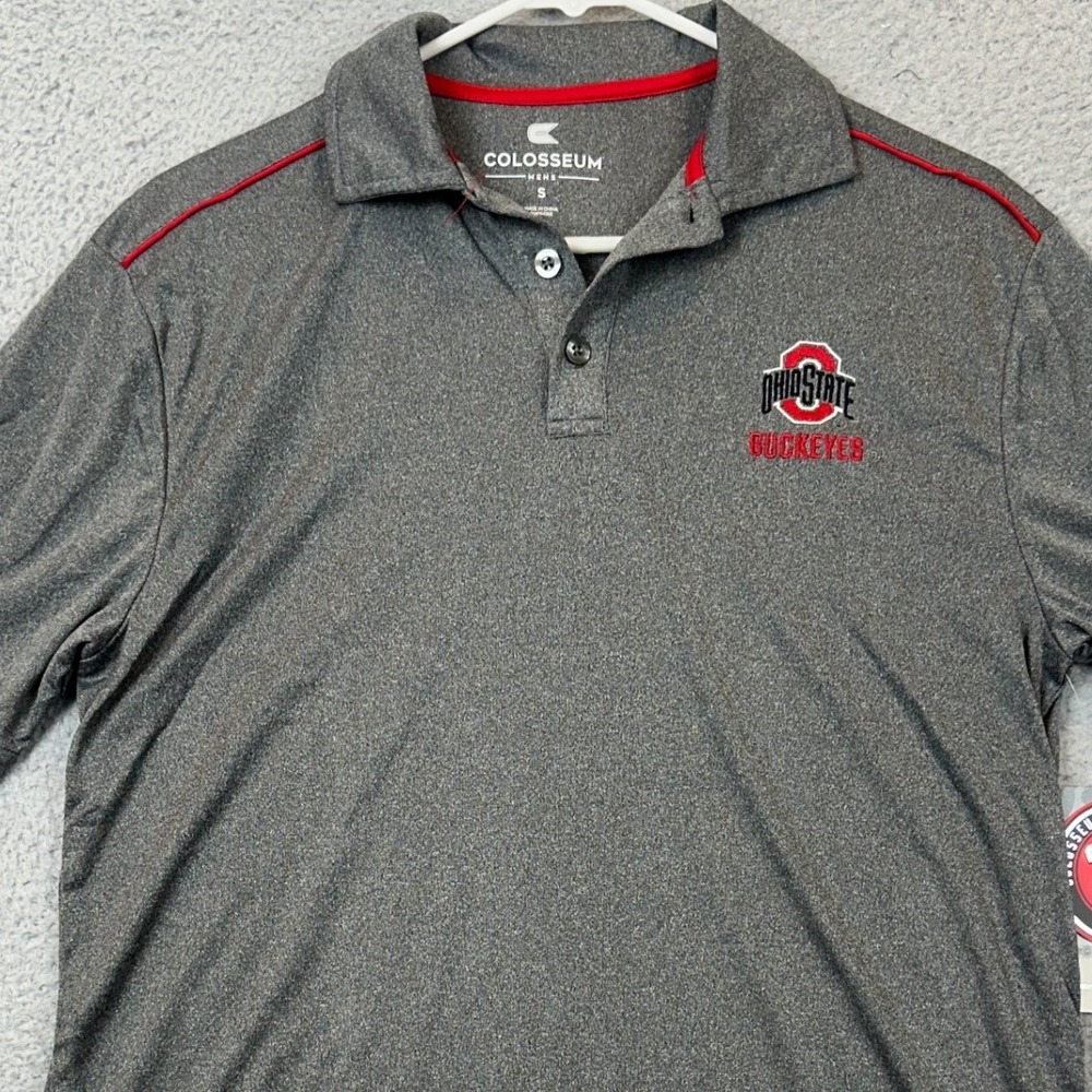 NEW Ohio State Buckeyes Colosseum Polo Mens Small Grey Red NCAA Football Rugby